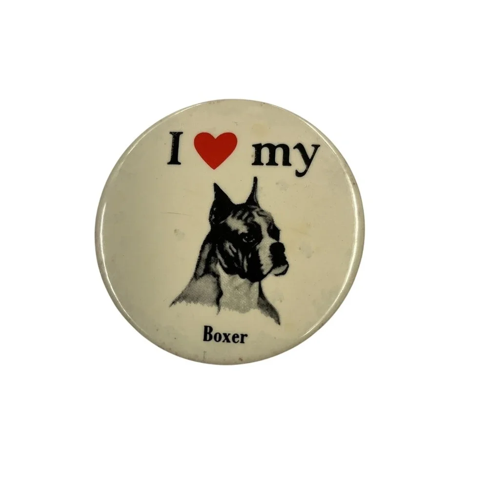 I Love My Boxer Dog Vintage 1980s Pinback Button